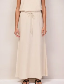 Linen Rich Drawstring Maxi Slip Skirt