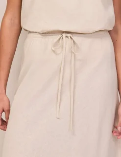 Linen Rich Drawstring Maxi Slip Skirt
