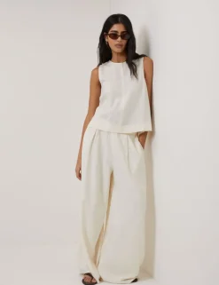 Linen Rich Drawstring Straight Leg Trousers