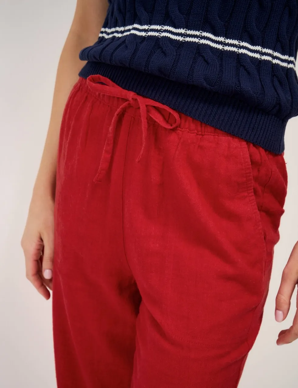 Linen Rich Drawstring Tapered Trousers