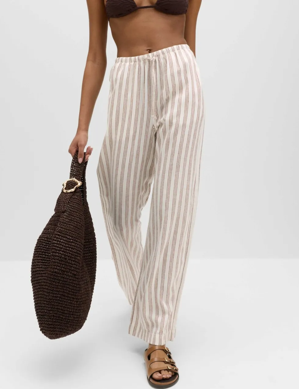 Linen Rich Drawstring Wide Leg Trousers