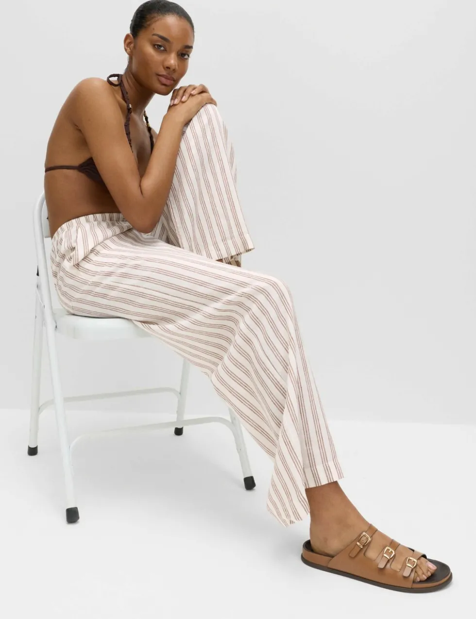 Linen Rich Drawstring Wide Leg Trousers