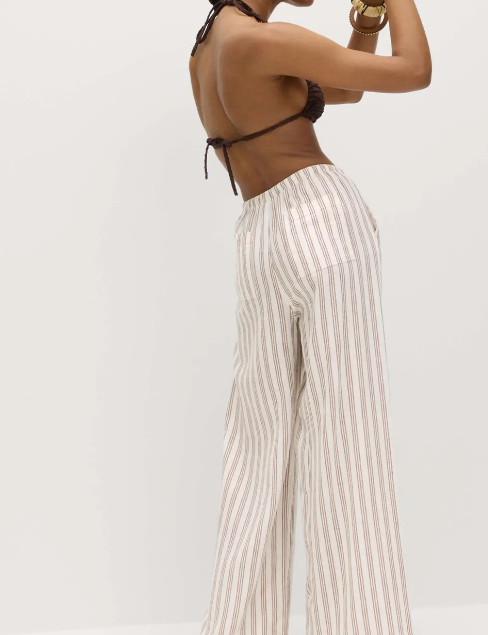 Linen Rich Drawstring Wide Leg Trousers