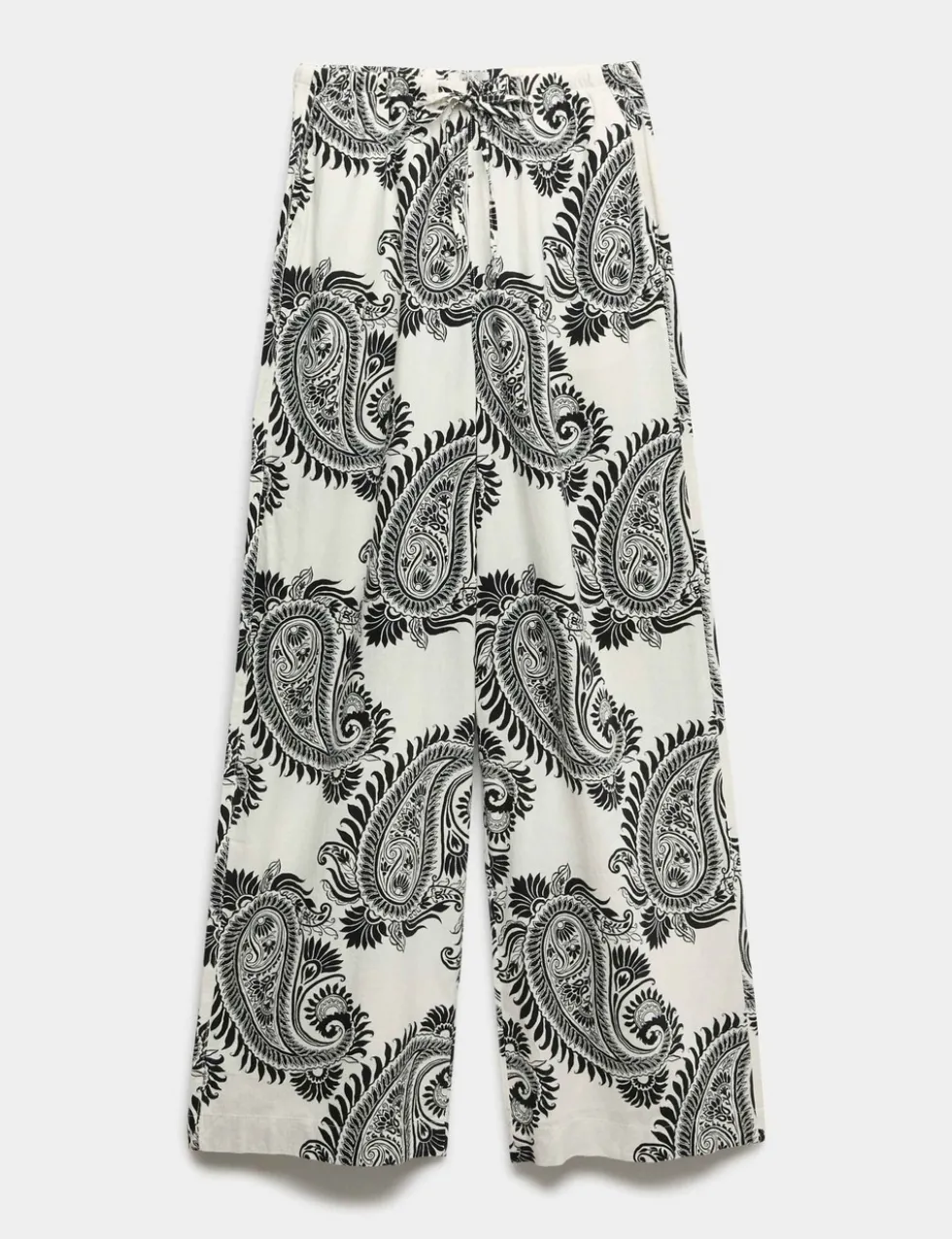 Linen Rich Drawstring Wide Leg Trousers