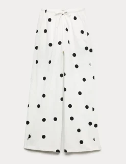Linen Rich Drawstring Wide Leg Trousers
