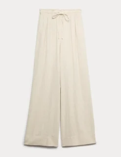 Linen Rich Drawstring Wide Leg Trousers