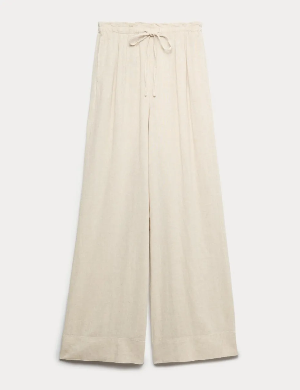 Linen Rich Drawstring Wide Leg Trousers