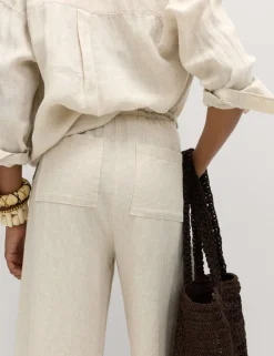 Linen Rich Drawstring Wide Leg Trousers