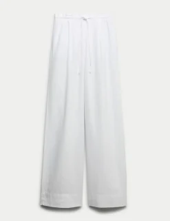 Linen Rich Drawstring Wide Leg Trousers