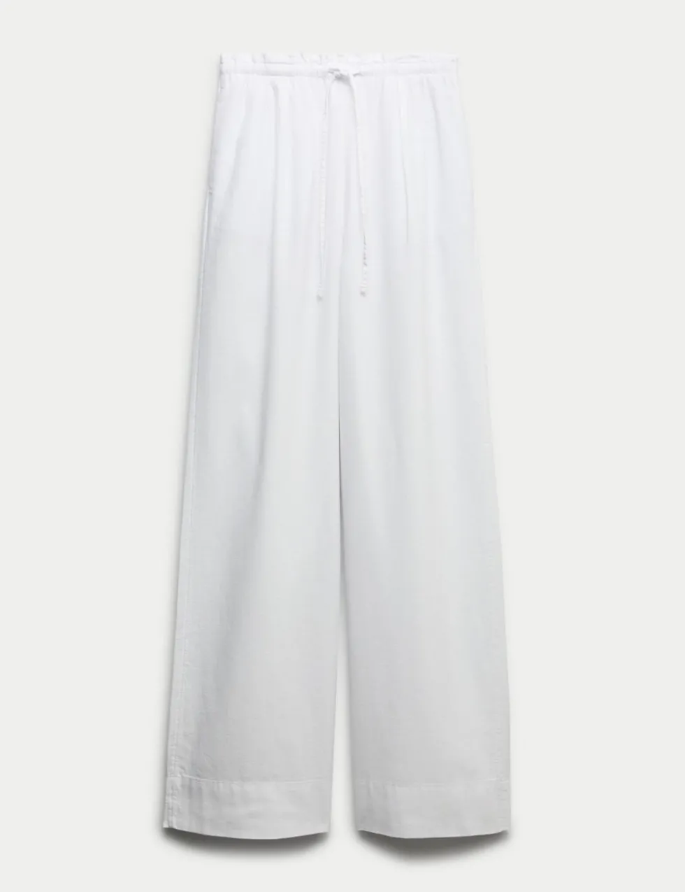 Linen Rich Drawstring Wide Leg Trousers