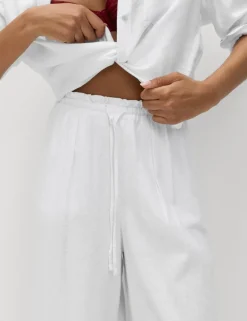 Linen Rich Drawstring Wide Leg Trousers