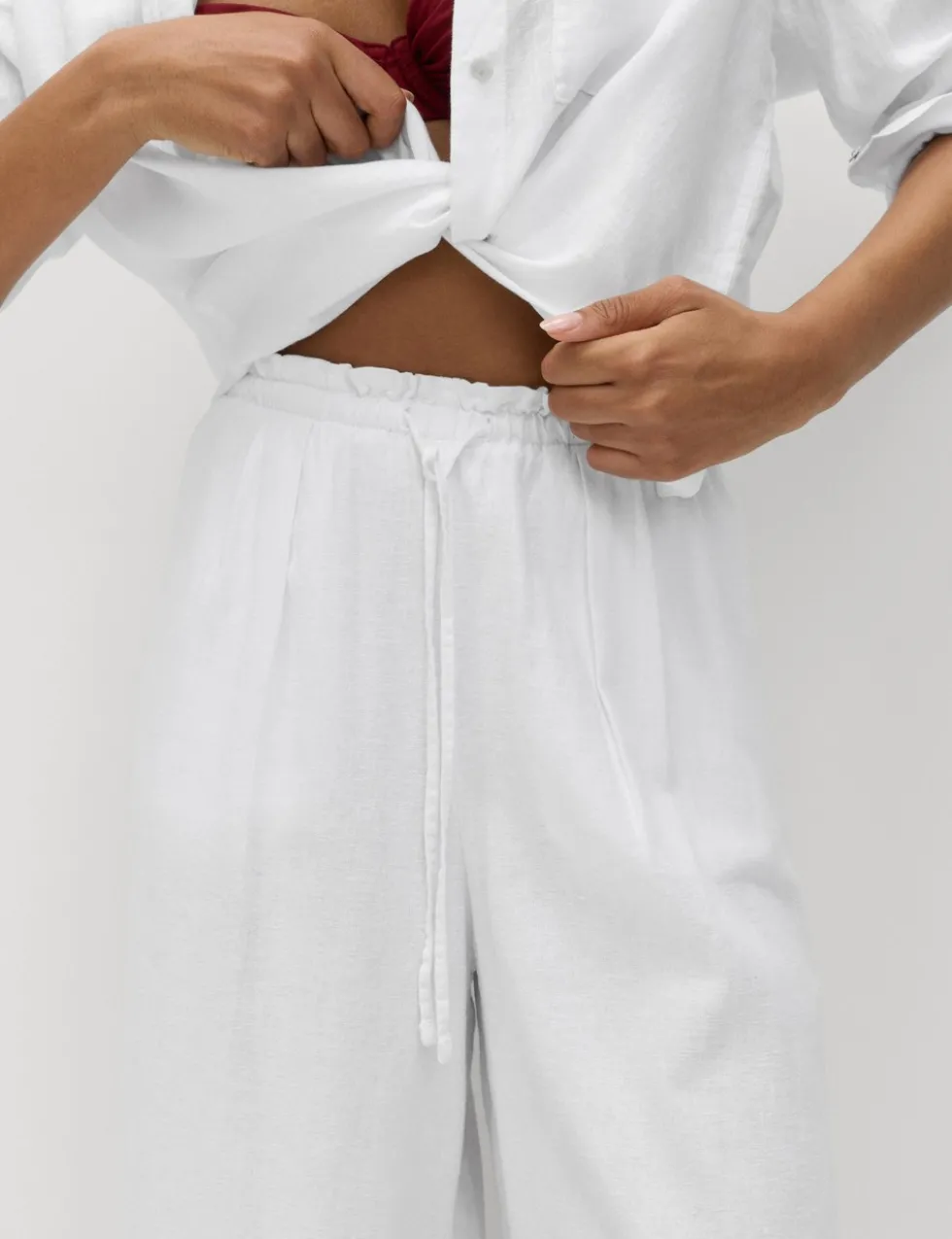Linen Rich Drawstring Wide Leg Trousers