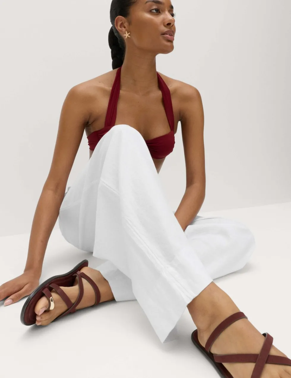 Linen Rich Drawstring Wide Leg Trousers