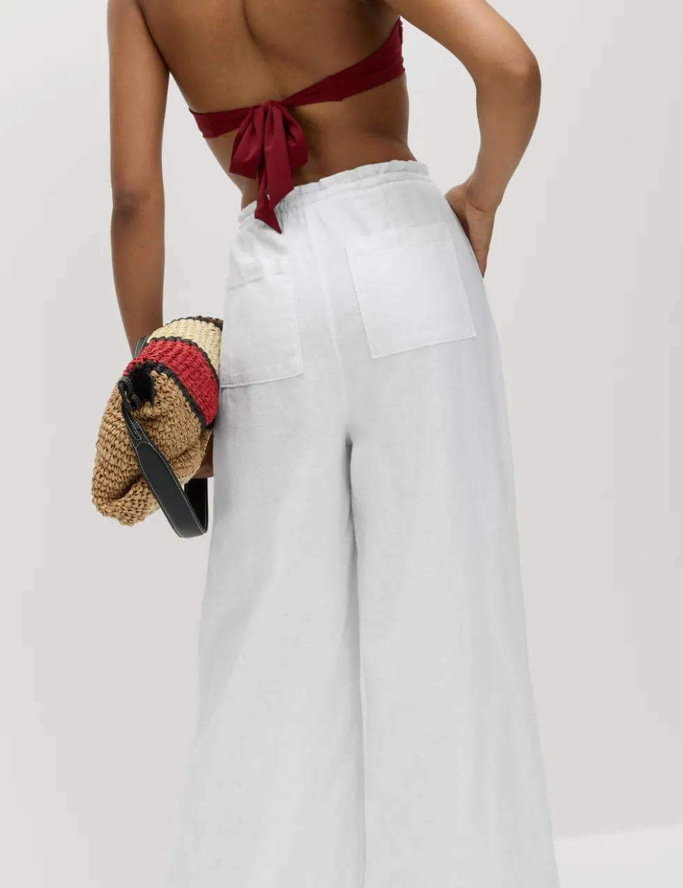 Linen Rich Drawstring Wide Leg Trousers
