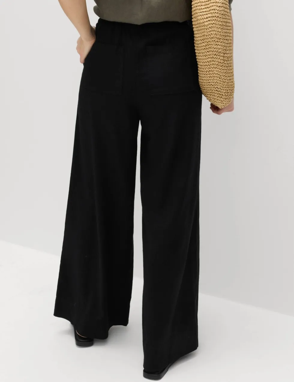 Linen Rich Drawstring Wide Leg Trousers