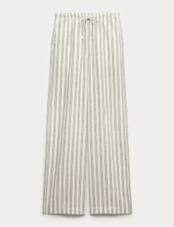 Linen Rich Drawstring Wide Leg Trousers