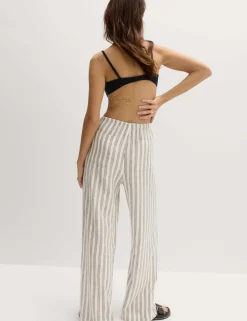 Linen Rich Drawstring Wide Leg Trousers