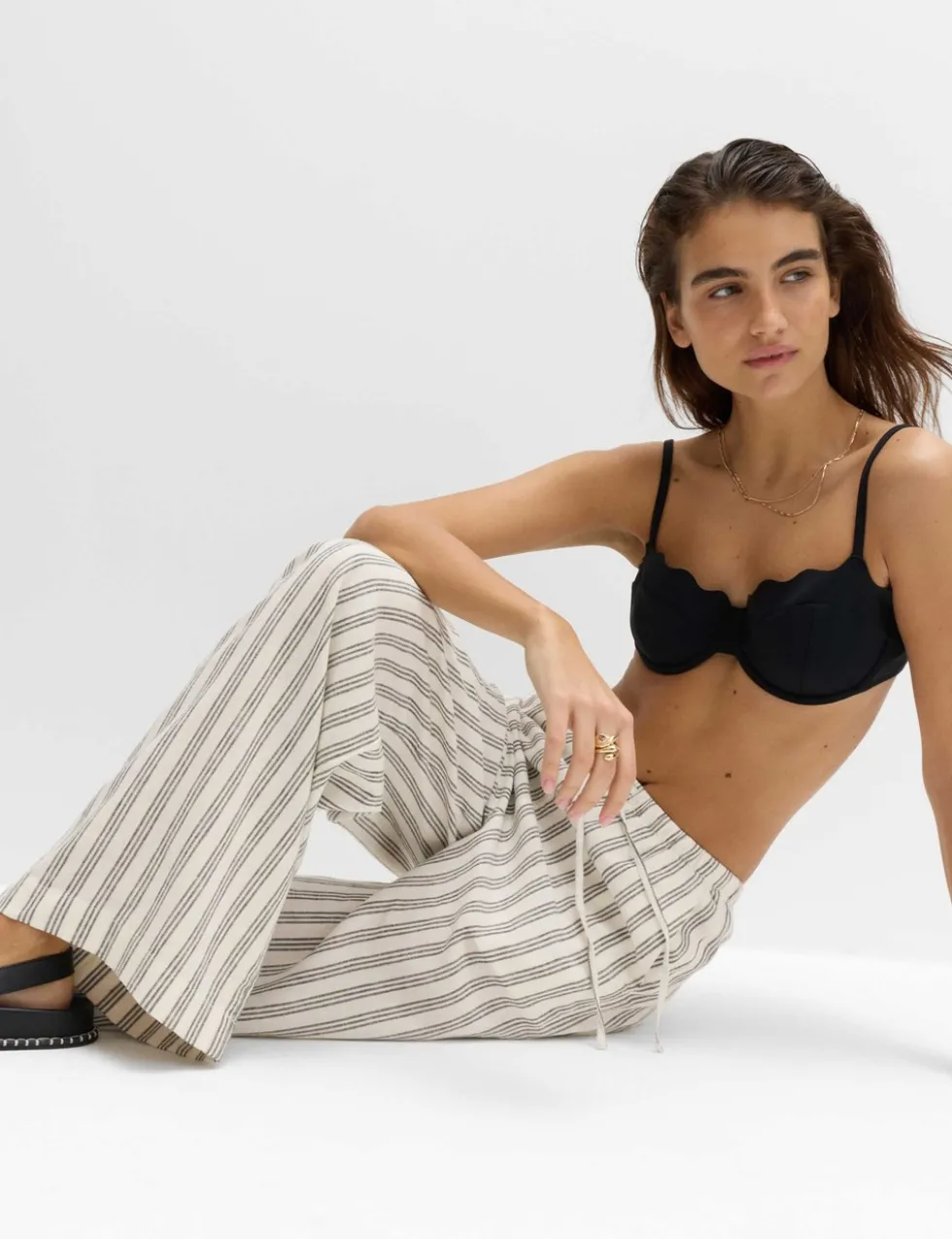 Linen Rich Drawstring Wide Leg Trousers