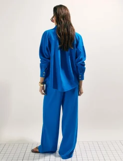 Linen Rich Drawstring Wide Leg Trousers
