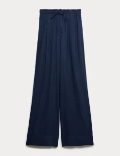 Linen Rich Drawstring Wide Leg Trousers