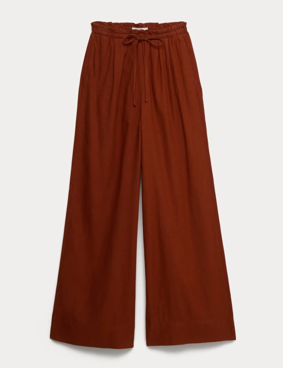 Linen Rich Drawstring Wide Leg Trousers