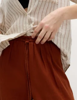 Linen Rich Drawstring Wide Leg Trousers