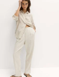 Linen Rich Elasticated Waist Tapered Trousers