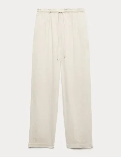 Linen Rich Elasticated Waist Tapered Trousers