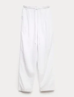 Linen Rich Elasticated Waist Tapered Trousers