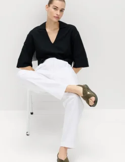 Linen Rich Elasticated Waist Tapered Trousers