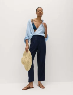 Linen Rich Elasticated Waist Tapered Trousers