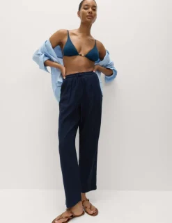 Linen Rich Elasticated Waist Tapered Trousers