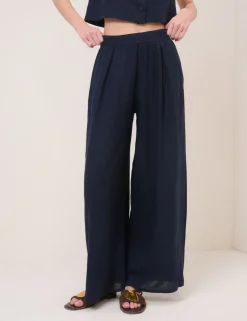 Linen Rich Elasticated Wide Leg Trousers