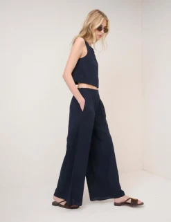 Linen Rich Elasticated Wide Leg Trousers