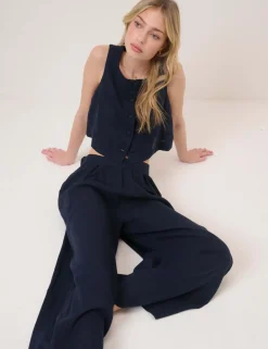 Linen Rich Elasticated Wide Leg Trousers