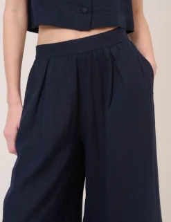 Linen Rich Elasticated Wide Leg Trousers