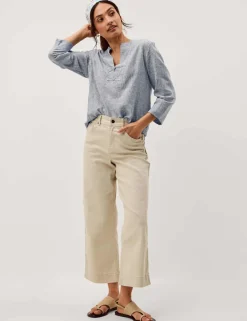 Linen Rich Embroidered V-Neck Blouse