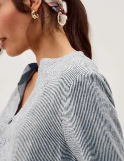 Linen Rich Embroidered V-Neck Blouse