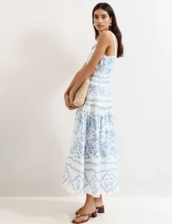 Linen Rich Floral Midaxi Waisted Dress