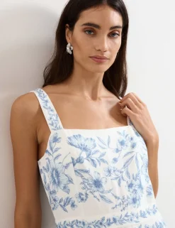 Linen Rich Floral Midaxi Waisted Dress