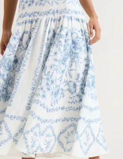 Linen Rich Floral Midaxi Waisted Dress