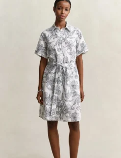 Linen Rich Floral Midi Shirt Dress