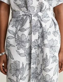 Linen Rich Floral Midi Shirt Dress