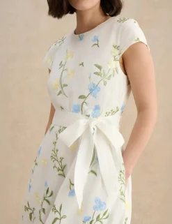 Linen Rich Floral Midi Waisted Dress