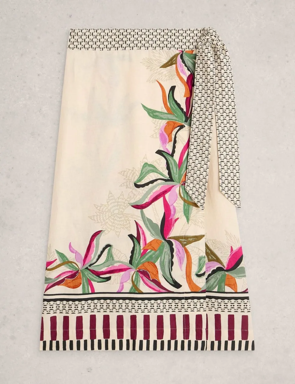 Linen Rich Floral Midi Wrap Skirt