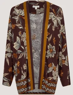 Linen Rich Floral Open Front Cardigan
