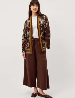 Linen Rich Floral Open Front Cardigan