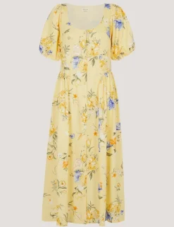 Linen Rich Floral Scoop Neck Midaxi Dress