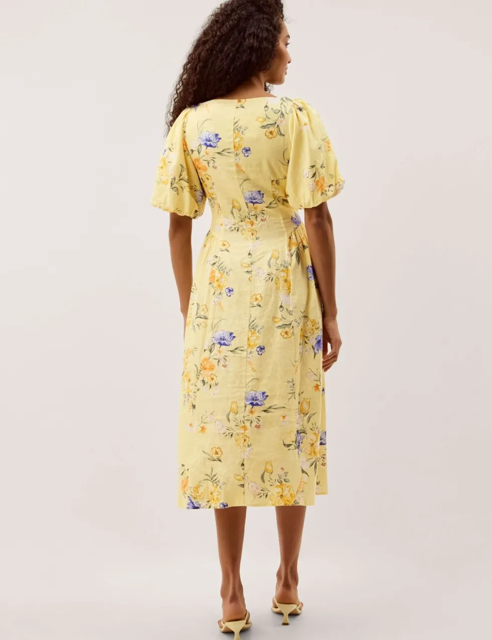 Linen Rich Floral Scoop Neck Midaxi Dress