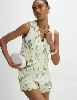 Linen Rich Floral Single Breasted Waistcoat